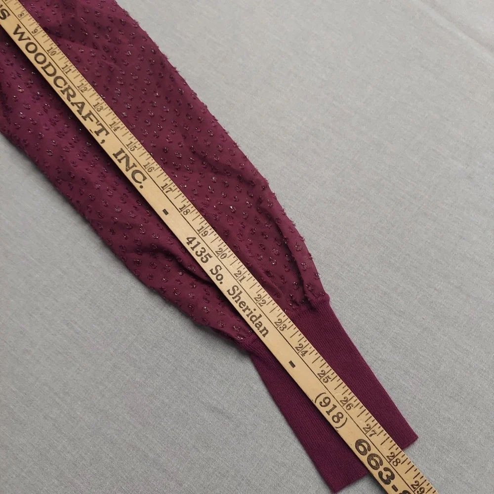 Anthropologie Burgandy Rib Knit Top S Puff Sleeve Coquette Semi Sheer Romantic‎